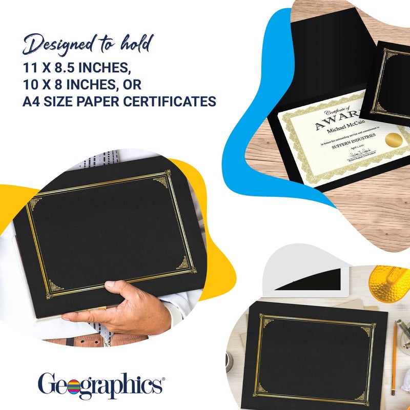 Geographics Classic Linen Certificate/Document Covers  12.5  x 9.75   Black (6 Pack) - Image 3
